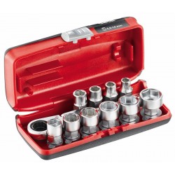 610 1/4" EFK- Surtido de llave de vaso hexagonales cortos y carraca reversible en estuche bimaterial (11 pzas)
