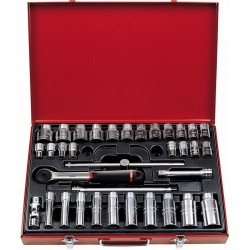 613 N 1/2" CL- Surtido de llaves de vaso poligonales en estuche de chapa (35 pzas)